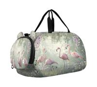 SKYSHU Flamingo - Bolsa grande impermeable para el fin de semana, correa de hombro desmontable, bolsa de gimnasio con compartimento para zapatos y bolsillo húmedo