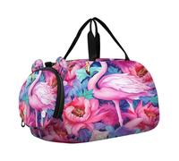 SKYSHU Flamingo - Bolsa grande impermeable para el fin de semana, correa de hombro desmontable, bolsa de gimnasio con compartimento para zapatos y bolsillo húmedo