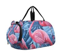 SKYSHU Flamingo - Bolsa grande impermeable para el fin de semana, correa de hombro desmontable, bolsa de gimnasio con compartimento para zapatos y bolsillo húmedo