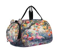 SKYSHU Flamingo - Bolsa grande impermeable para el fin de semana, correa de hombro desmontable, bolsa de gimnasio con compartimento para zapatos y bolsillo húmedo