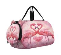 SKYSHU Flamingo - Bolsa grande impermeable para el fin de semana, correa de hombro desmontable, bolsa de gimnasio con compartimento para zapatos y bolsillo húmedo