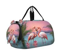 SKYSHU Flamingo - Bolsa grande impermeable para el fin de semana, correa de hombro desmontable, bolsa de gimnasio con compartimento para zapatos y bolsillo húmedo