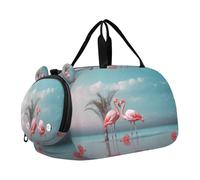 SKYSHU Flamingo - Bolsa grande impermeable para el fin de semana, correa de hombro desmontable, bolsa de gimnasio con compartimento para zapatos y bolsillo húmedo
