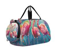 SKYSHU Flamingo - Bolsa grande impermeable para el fin de semana, correa de hombro desmontable, bolsa de gimnasio con compartimento para zapatos y bolsillo húmedo