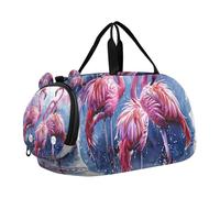 SKYSHU Flamingo - Bolsa grande impermeable para el fin de semana, correa de hombro desmontable, bolsa de gimnasio con compartimento para zapatos y bolsillo húmedo