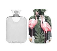 SKYSHU Flamingo - Botella de agua caliente transparente a prueba de fugas de 2 L, lavable, resistente al calor, con funda de felpa suave para calambres menstruales, alivio del dolor de cuello y