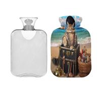 SKYSHU Funny Cat - Botella de agua caliente transparente a prueba de fugas de 1 litro, lavable, resistente al calor, con funda de felpa suave para calambres menstruales, alivio del dolor de cuello y