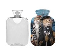SKYSHU Funny Cat - Botella de agua caliente transparente a prueba de fugas de 1 litro, lavable, resistente al calor, con funda de felpa suave para calambres menstruales, alivio del dolor de cuello y