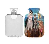 SKYSHU Funny Cat - Botella de agua caliente transparente a prueba de fugas de 1 litro, lavable, resistente al calor, con funda de felpa suave para calambres menstruales, alivio del dolor de cuello y