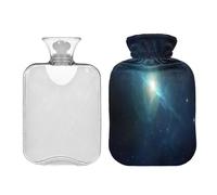 SKYSHU Galaxy - Botella de agua caliente transparente a prueba de fugas de 2 litros, lavable, resistente al calor, con funda de felpa suave para calambres menstruales, alivio del dolor de cuello y