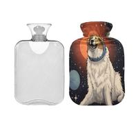 SKYSHU Galaxy Dog - Botella de agua caliente transparente a prueba de fugas de 2 L, lavable, resistente al calor, con funda de felpa suave para calambres menstruales, alivio del dolor de cuello y