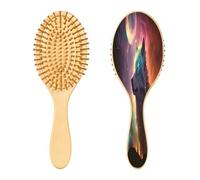 SKYSHU Galaxy Wolf Cepillo de pelo de madera natural con cerdas de madera cómodas, desenredar y peinar cepillo ovalado para mujeres, hombres y niños, todo tipo de cabello (cabello seco húmedo y