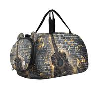 SKYSHU Gold Guitar - Bolsa grande impermeable para fin de semana, correa de hombro desmontable, bolsa de gimnasio con compartimento para zapatos y bolsillo húmedo