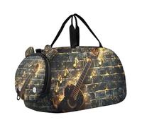 SKYSHU Gold Guitar - Bolsa grande impermeable para fin de semana, correa de hombro desmontable, bolsa de gimnasio con compartimento para zapatos y bolsillo húmedo