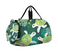 SKYSHU Green Turtle - Bolsa grande impermeable para el fin de semana, correa de hombro desmontable, bolsa de gimnasio con compartimento para zapatos y bolsillo húmedo