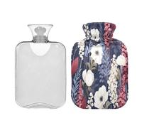 SKYSHU Herbal Wildflower - Bolsa de agua caliente transparente a prueba de fugas de 1 litro, lavable, resistente al calor, con funda de felpa suave para calambres menstruales, alivio del dolor de