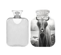 SKYSHU Highland Cow - Bolsa de agua caliente transparente a prueba de fugas, lavable, resistente al calor, con funda de felpa suave para calambres menstruales, alivio del dolor de cuello y hombros
