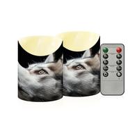SKYSHU Husky Dog - Juego de 2 velas sin llama con temporizador remoto, impermeables, ajustables, de larga duración, funcionan con pilas, para decoración del hogar, fiestas, vacaciones, tamaño pequeño
