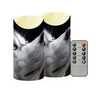 SKYSHU Husky Dog - Juego de 2 velas sin llama con temporizador remoto, impermeables, ajustables, de larga duración, funcionan con pilas, para decoración del hogar, fiestas, vacaciones, tamaño mediano