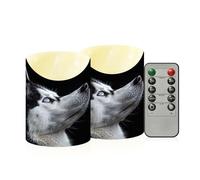 SKYSHU Husky Dog - Juego de 2 velas sin llama con temporizador remoto, impermeables, ajustables, de larga duración, funcionan con pilas, para decoración del hogar, fiestas, vacaciones, tamaño pequeño