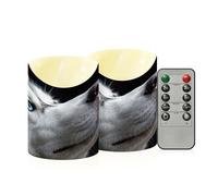 SKYSHU Husky Dog - Juego de 2 velas sin llama con temporizador remoto, impermeables, ajustables, de larga duración, funcionan con pilas, para decoración del hogar, fiestas, vacaciones, tamaño pequeño