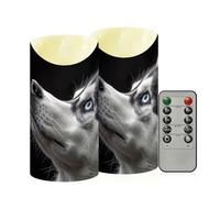 SKYSHU Husky Dog - Juego de 2 velas sin llama con temporizador remoto, impermeables, ajustables, de larga duración, funcionan con pilas, para decoración del hogar, fiestas, vacaciones, tamaño mediano