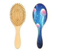 SKYSHU Jellyfish - Cepillo de madera natural con cómodas cerdas de madera, cepillo ovalado para desenredar y peinar para mujeres, hombres y niños, todo tipo de cabello (cabello seco y dañado)
