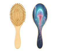 SKYSHU Jellyfish - Cepillo de madera natural con cómodas cerdas de madera, cepillo ovalado para desenredar y peinar para mujeres, hombres y niños, todo tipo de cabello (cabello seco y dañado)