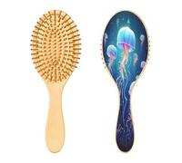 SKYSHU Jellyfish - Cepillo de madera natural con cómodas cerdas de madera, cepillo ovalado para desenredar y peinar para mujeres, hombres y niños, todo tipo de cabello (cabello seco y dañado)