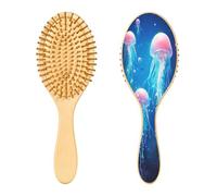 SKYSHU Jellyfish - Cepillo de madera natural con cómodas cerdas de madera, cepillo ovalado para desenredar y peinar para mujeres, hombres y niños, todo tipo de cabello (cabello seco y dañado)