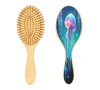 SKYSHU Jellyfish - Cepillo de madera natural con cómodas cerdas de madera, cepillo ovalado para desenredar y peinar para mujeres, hombres y niños, todo tipo de cabello (cabello seco y dañado)