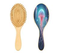 SKYSHU Jellyfish Cepillo de pelo de madera natural con cerdas de madera cómodas, desenredar y peinar cepillo ovalado para mujeres, hombres y niños, todo tipo de cabello (cabello seco húmedo y dañado)