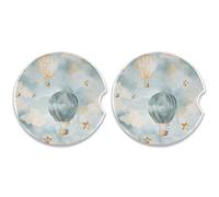 SKYSHU Juego de 2 posavasos redondos de globo aerostático para bebidas, soporte de taza de cerámica absorbente con base de corcho y agarre para la punta de los dedos para una fácil limpieza en