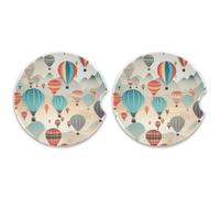 SKYSHU Juego de 2 posavasos redondos de globo aerostático para bebidas, soporte de taza de cerámica absorbente con base de corcho y agarre para la punta de los dedos para una fácil limpieza en