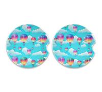 SKYSHU Juego de 2 posavasos redondos de globo aerostático para bebidas, soporte de taza de cerámica absorbente con base de corcho y agarre para la punta de los dedos para una fácil limpieza en