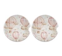 SKYSHU Juego de 2 posavasos redondos de globo aerostático para bebidas, soporte de taza de cerámica absorbente con base de corcho y agarre para la punta de los dedos para una fácil limpieza en