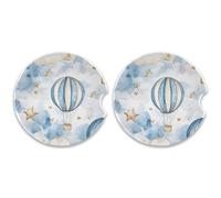 SKYSHU Juego de 2 posavasos redondos de globo aerostático para bebidas, soporte de taza de cerámica absorbente con base de corcho y agarre para la punta de los dedos para una fácil limpieza en