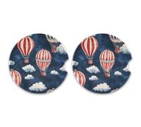 SKYSHU Juego de 2 posavasos redondos de globo aerostático para bebidas, soporte de taza de cerámica absorbente con base de corcho y agarre para la punta de los dedos para una fácil limpieza en