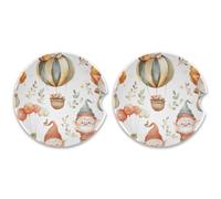 SKYSHU Juego de 2 posavasos redondos de gnomo de globo aerostático para bebidas, soporte de taza de cerámica absorbente con base de corcho y agarre para la punta de los dedos para una fácil limpieza