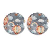 SKYSHU Juego de 2 posavasos redondos de gnomo de globo aerostático para bebidas, soporte de taza de cerámica absorbente con base de corcho y agarre para la punta de los dedos para una fácil limpieza