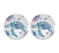 SKYSHU Juego de 2 posavasos redondos de tortuga marina para bebidas, soporte de taza de cerámica absorbente con base de corcho y agarre para la punta de los dedos para una fácil limpieza en movimiento