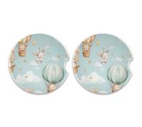 SKYSHU Juego de 2 posavasos redondos para automóvil, diseño de globo aerostático, para bebidas, con base de corcho y agarre para la punta de los dedos para una fácil limpieza en movimiento, 2.5