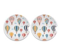 SKYSHU Juego de 2 posavasos redondos para coche con globo de aire caliente para bebidas, soporte de taza de cerámica absorbente con base de corcho y agarre para la punta de los dedos para una fácil