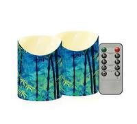 SKYSHU Juego de 2 velas sin llama con patrón de bambú con temporizador remoto, impermeables, ajustables, de larga duración, funcionan con pilas, para decoración del hogar, fiestas, vacaciones, tamaño