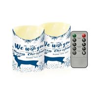 SKYSHU Juego de 2 velas sin llama de Feliz Navidad con temporizador remoto, impermeables, ajustables, de larga duración, funciona con pilas, para decoración del hogar, fiestas, vacaciones, tamaño