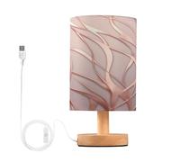 SKYSHU Lámpara de mesa de noche con rayas de oro rosa, pequeña luz LED de escritorio, lámpara de mesita de noche USB con base de madera antideslizante y pantalla agradable para los ojos para sala de