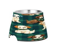 SKYSHU Lindos cuencos elevados a cuadros para perros, prevención de enfermedades de vértebras elevado para perros y gatos con cuencos extraíbles de acero inoxidable, plato antideslizante a prueba de