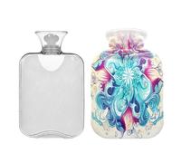 SKYSHU Mandala - Botella de agua caliente transparente a prueba de fugas de 2 L, lavable, resistente al calor, con funda de felpa suave para calambres menstruales, alivio del dolor de cuello y hombros
