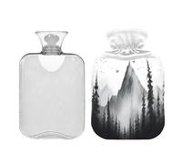 SKYSHU Mountain - Botella de agua caliente transparente a prueba de fugas de 1 litro, lavable, resistente al calor, con funda de felpa suave para calambres menstruales, alivio del dolor de cuello y