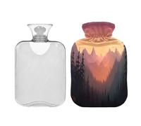 SKYSHU Nature Mountain - Botella de agua caliente transparente de 1 litro, a prueba de fugas, lavable, resistente al calor, con funda de felpa suave para calambres menstruales, alivio del dolor de